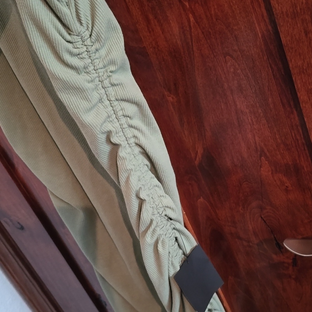 Lulu's Sage Green Ribbed Drawstring Ruched Bodycon Dress NWT - Picture 7 of 10